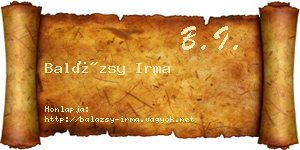 Balázsy Irma névjegykártya